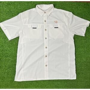 MOJO Fishing Shirt Mens Sz MED White/Pink Outdoor Performance PFG Button Up‎